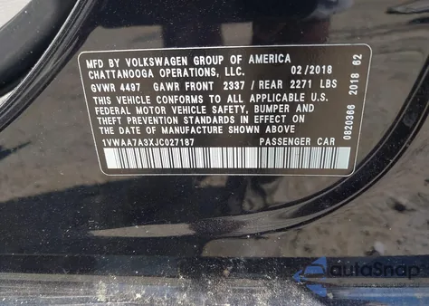 2018 Volkswagen Passat 2.0T R-Line/2.0T S z USA, uszkodzony, nr VIN 1VWAA7A3XJC027187